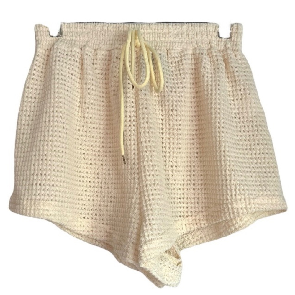 SHEIN Off White Ivory Waffle Knit Drawstring Soft Pull On Shorts High Rise Small